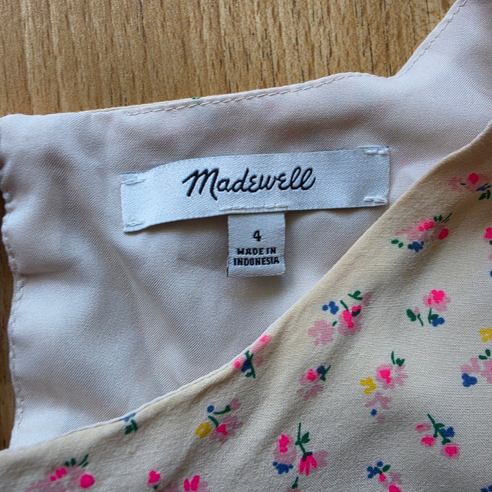 Madewell Dress Womens 4 Cream Floral‎ A-Line Short Sleeve Mini Cottagecore - Picture 2 of 10